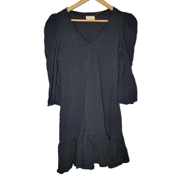 Nation LTD Medium Black‎ V-Neck Puff Shoulder Midi Dress Women's M - Picture 1 of 5